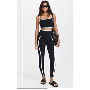 Beyond Yoga Spacedye New Moves High Waisted Midi Leggings Black White Stripe XS‎